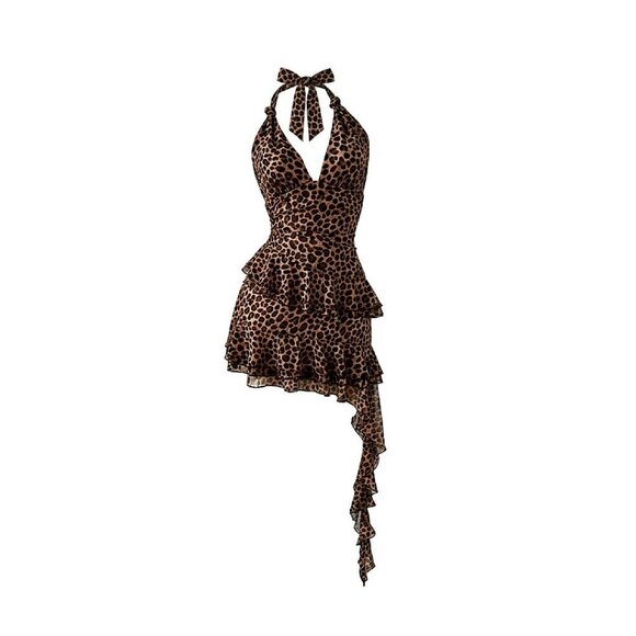 Dresses & Skirts - Mesh Mini Dress Halter Backless Ruffle Fairy Y2K Party